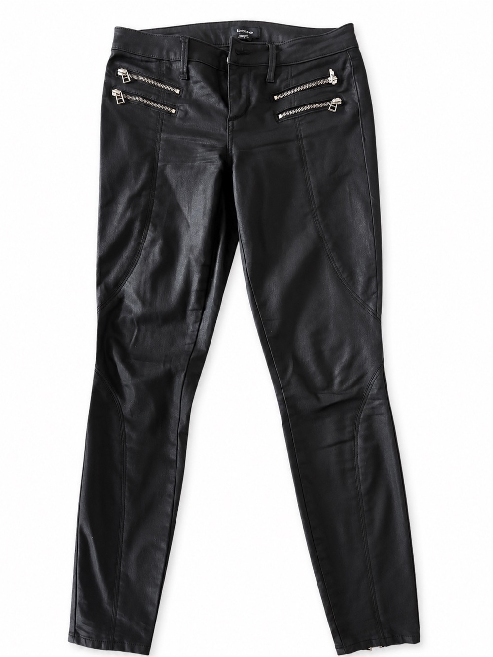 bebe Black Faux Leather Skinny Pants with Zip Pocket Details